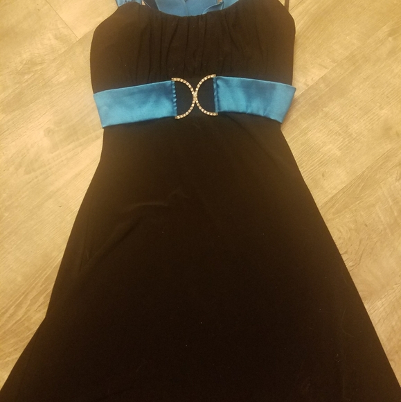Short Sleeveles Cocktail Dress Black &Teal SzM - Picture 1 of 7